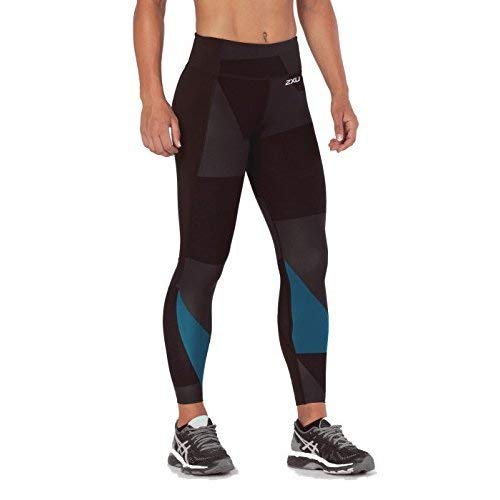 2XU Womens Fitness Compression Tights W/Storage, Black/Dark Charcoal Jagged Block, Large