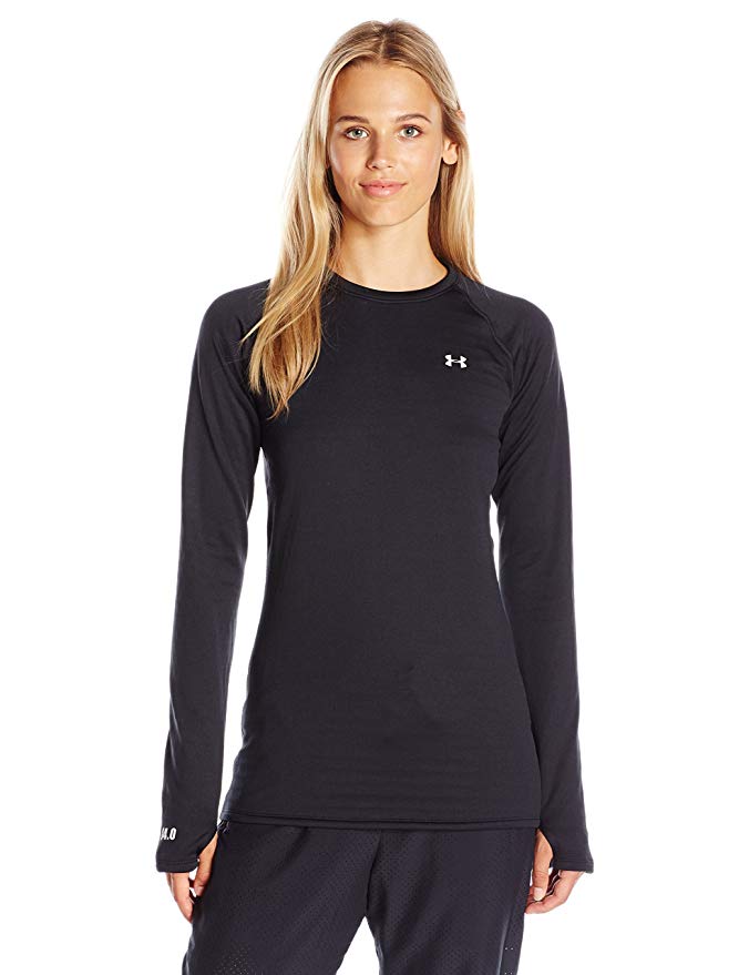 Under Armour Women's Base 4.0 Crew Long Sleeve, Black/Glacier Gray