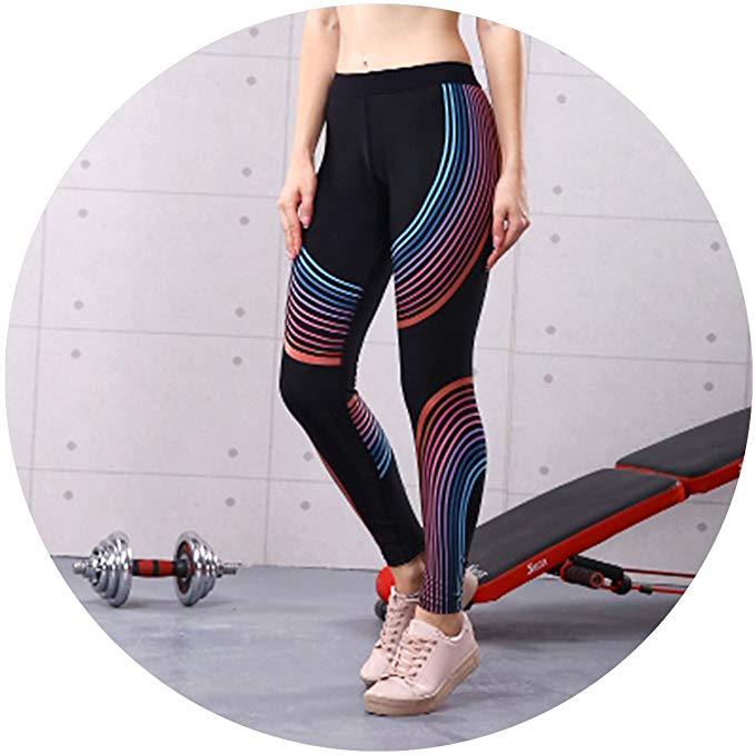 Wallker Long Sports Leggings Women's Running Gradient Stripes Tights High Waist Stretch Fitness Yoga Pants