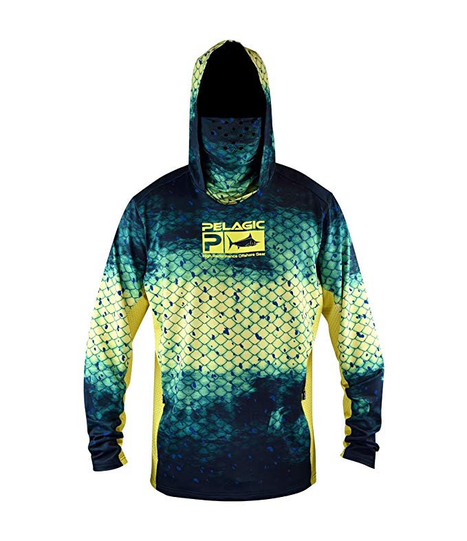 Pelagic Men's Exo-Tech Hooded Long Sleeve Fishing Shirt | Dorado Print | UPF 50+ Sun Protection