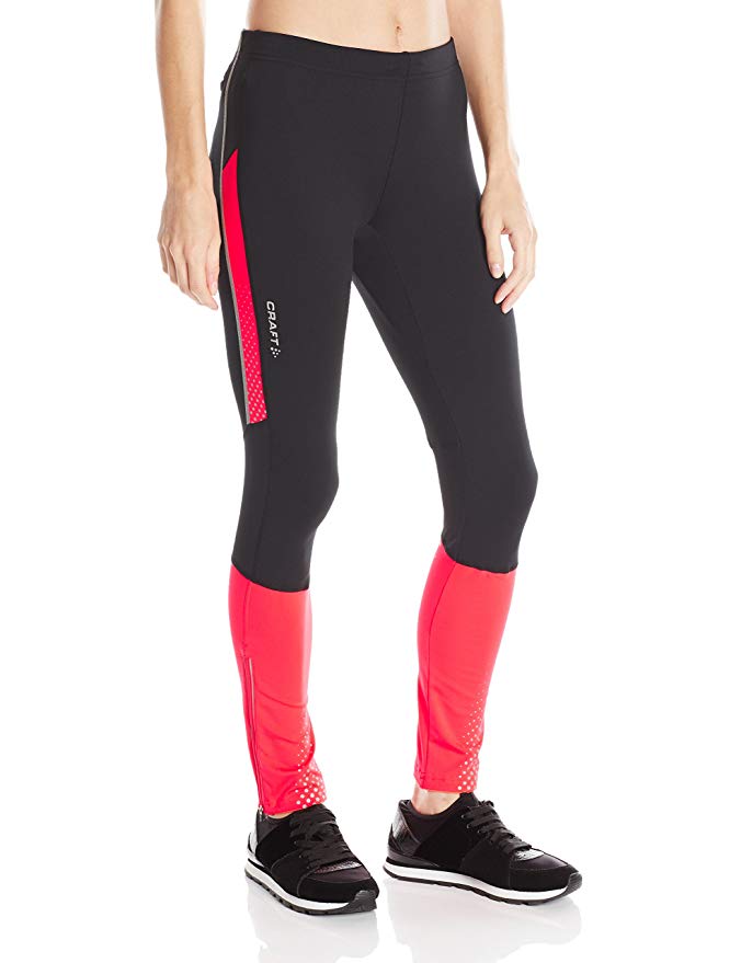 Craft Sportswear Women's High Visibility Brilliant Thermal Running and Training Fitness Workout Tights with Zipper Leg Opening: dryfit/cool/lightweight/protection/sun/athletic/athleisure/quick/wicking/performance/exercise/trail